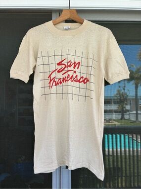 Vintage 1980s San Francisco Tourist Graphic Beige T Shirt Size M-L